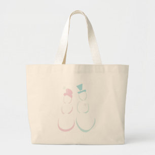 Snowcouple in Icy Pink and Blue Large Tote Bag