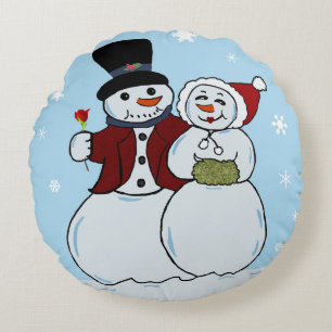 Snowcouple Round Pillow