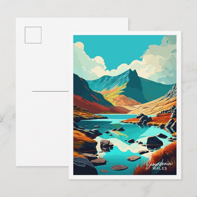 Snowdonia Wales Art Travel Vintage illustration Postcard (Front/Back)