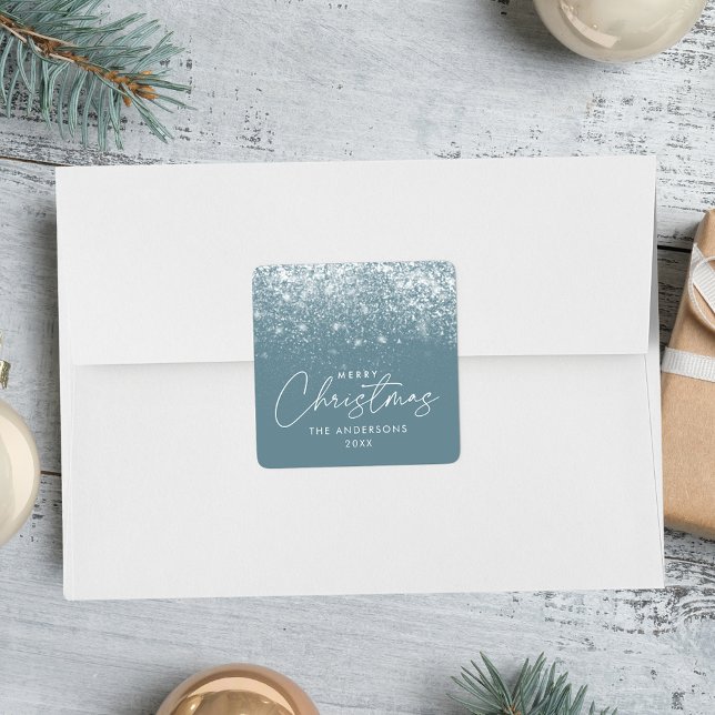 Snowdrift Blue Frost Merry Christmas Square Sticker (Creator Uploaded)