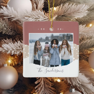 Snowdrift   Colorblock Photo Personalized Ceramic Ornament