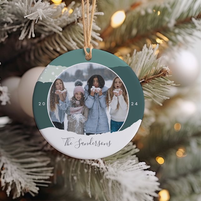 Snowdrift | Colorblock Photo Personalized Ceramic Ornament (Creator Uploaded)
