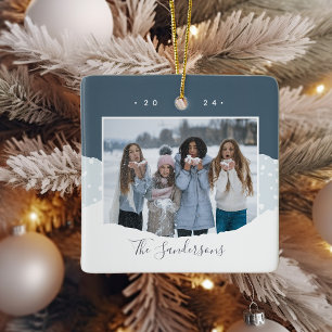 Snowdrift Colorblock Photo Personalized Ceramic Ornament