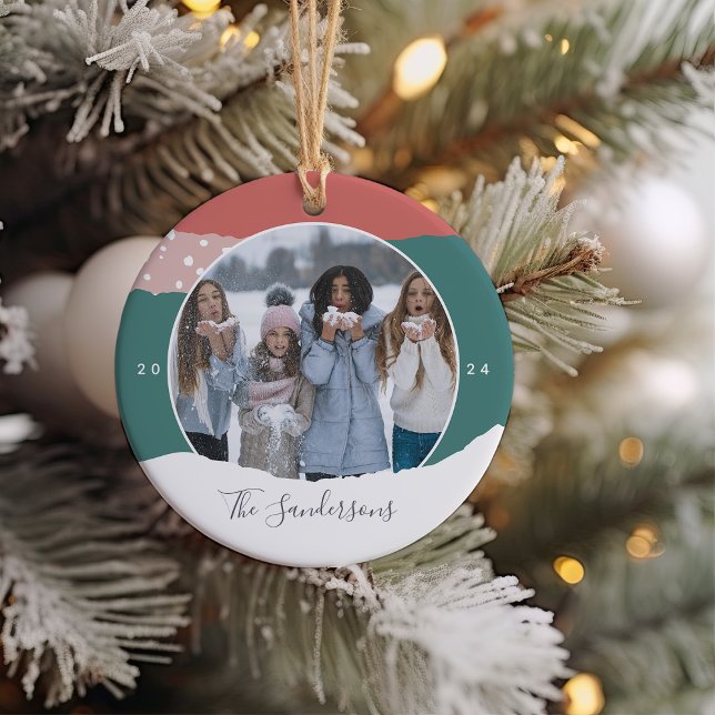 Snowdrift | Colorblock Photo Personalized Ceramic Ornament (Creator Uploaded)