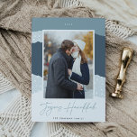 Snowdrift | Colorblock Vertical Photo Hanukkah Holiday Card<br><div class="desc">A modern and elegant holiday card in soft colours featuring your favourite vertical or portrait oriented photo on a colorblock snowdrift background in shades of blue and grey. "Joyous Hanukkah" appears beneath in beautiful handwritten script,  with your family name beneath.</div>