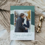 Snowdrift | Colorblock Vertical Photo Hanukkah Holiday Card<br><div class="desc">A modern and elegant holiday card in soft colours featuring your favourite vertical or portrait oriented photo on a colorblock snowdrift background in shades of spruce and hunter green. "Joyous Hanukkah" appears beneath in beautiful handwritten script,  with your family name beneath.</div>