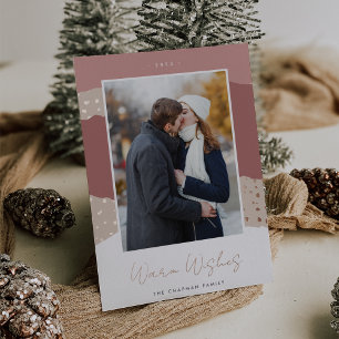 Snowdrift   Colorblock Vertical Photo Warm Wishes Foil Holiday Card