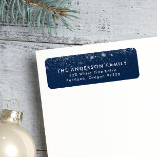 Snowdrift Navy Blue Holiday Return Address