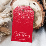 Snowdrift Red Merry Christmas Gift Tags<br><div class="desc">Elegant and modern holiday gift tags featuring white snow flurries on a red background. "Merry Christmas" is displayed in a trendy white calligraphy script with your family name shown below in traditional white lettering.</div>