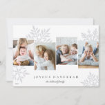 Snowdrop 4 Photo Collage Hanukkah Holiday Card<br><div class="desc">Unique modern Hanukkah card design features favourite  photos side by side with oversized pastel snowflake silhouettes in the background. Personalize with your family name(s) and the year beneath "Joyous Hanukkah" in classic lettering.</div>