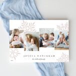Snowdrop 4 Photo Collage Hanukkah Holiday Card<br><div class="desc">Unique modern Hanukkah card design features favourite  photos side by side with oversized pastel snowflake silhouettes in the background. Personalize with your family name(s) and the year beneath "Joyous Hanukkah" in classic lettering.</div>