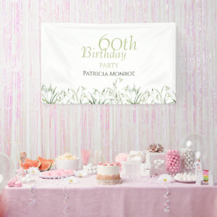 Snowdrop 60th Birthday Watercolor Botanical  Banner