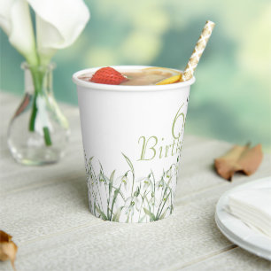 Snowdrop 60th Birthday Watercolor Botanical Green Paper Cups
