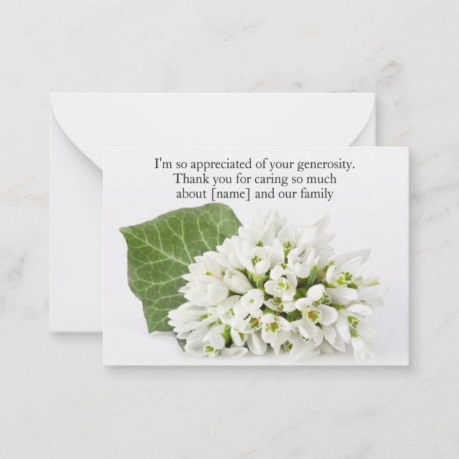 Snowdrop Flower On After Funeral Thank You Card (Front)