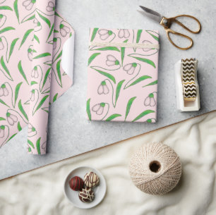 Snowdrop pattern On Blush Pink Wrapping Paper