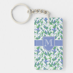 Snowdrop Pattern on Powder Blue with Monogram Keychain