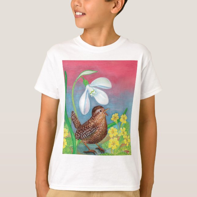 Snowdrop & wren bird summon the spring Boys' T-Shirt (Front)