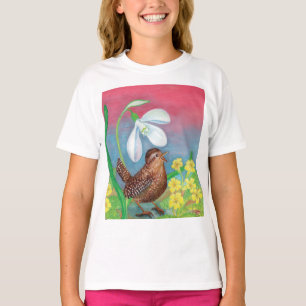 Snowdrop & wren bird summon the spring Girls' T-Shirt