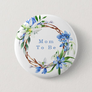 Snowdrops and Scilla Spring Floral Boy Baby Shower 2 Inch Round Button