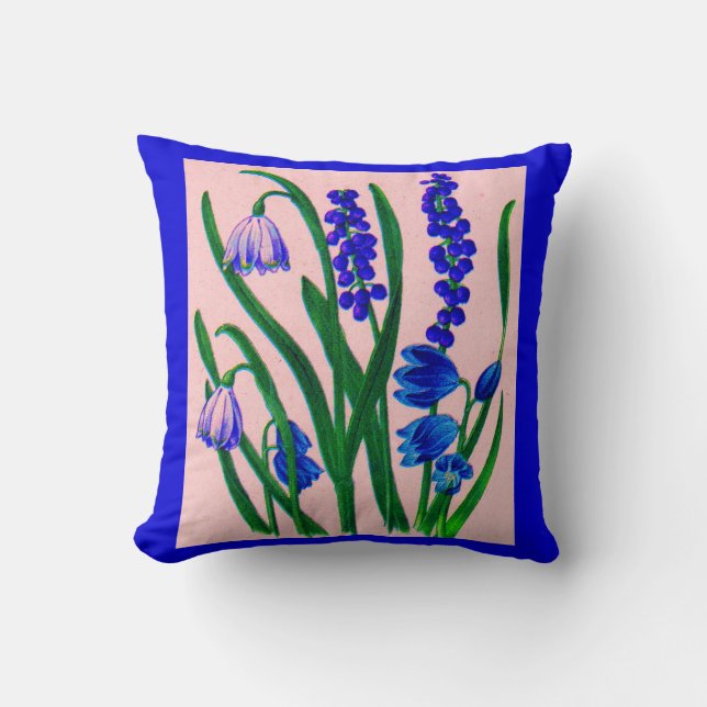 snowdrops and scilla throw pillow (Front)