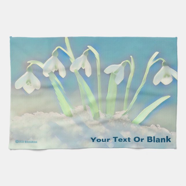 Snowdrops Blue Kitchen Towel (Horizontal)