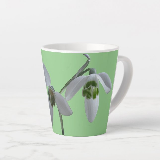 Snowdrops Cust. Green Latte Mug (Right Angle)
