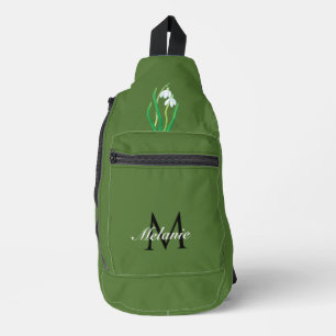 Snowdrops Flowers Early Spring Custom Monogram  Sling Bag