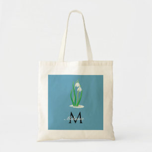 Snowdrops Flowers Spring Custom Monogram  Tote Bag