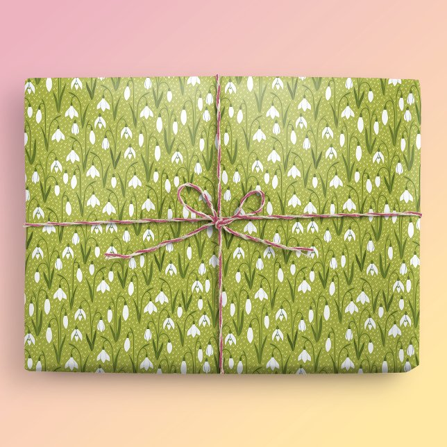 Snowdrops Green Spring Easter Wrapping Paper (Snowdrop Gift Mockup)