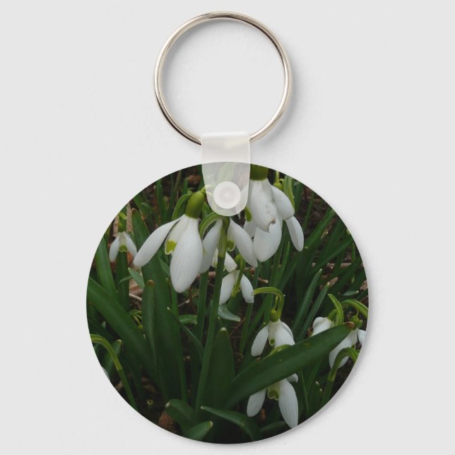 Snowdrops I (Galanthus) White Spring Flowers Keychain (Front)