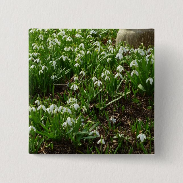 Snowdrops II (Galanthus) Spring Floral 2 Inch Square Button (Front)