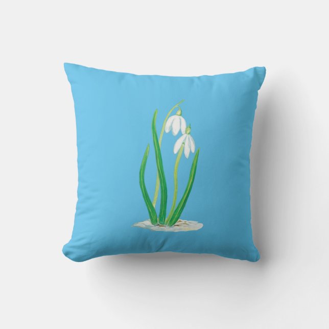 Snowdrops in Snow Throw Pillow (Front)