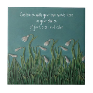 Snowdrops Majolica Faux Relief c1875 G.Jones Repro Tile