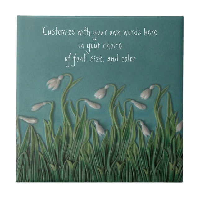 Snowdrops Majolica Faux Relief c1875 G.Jones Repro Tile (Front)