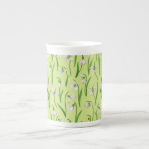 Snowdrops on honey dew bone china mug