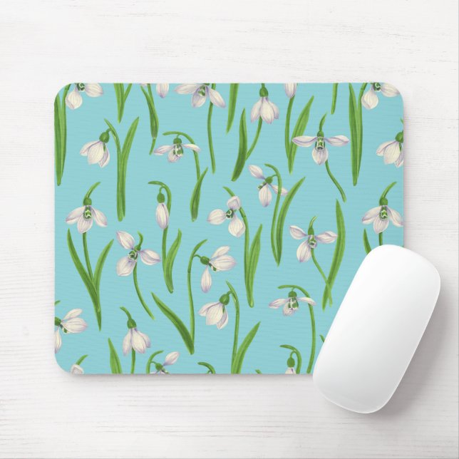 Snowdrops on pool blue mouse pad (With Mouse)