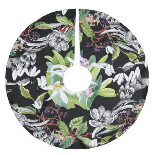 Snowdrops & Orchids: Sketched Black Pattern Brushed Polyester Tree Skirt