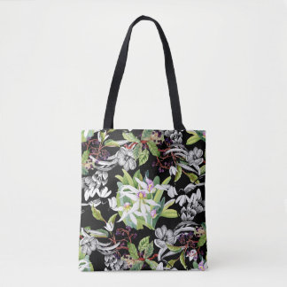 Snowdrops & Orchids: Sketched Black Pattern Tote Bag