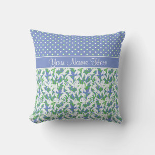 Snowdrops Pattern and Polka Dots on Blue Throw Pillow