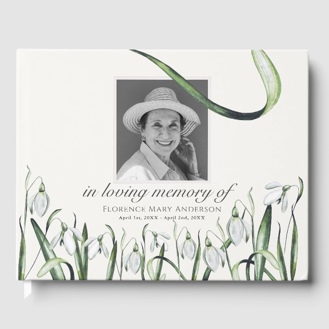 Snowdrops Photo Memorial Funeral Guest Book (Front)