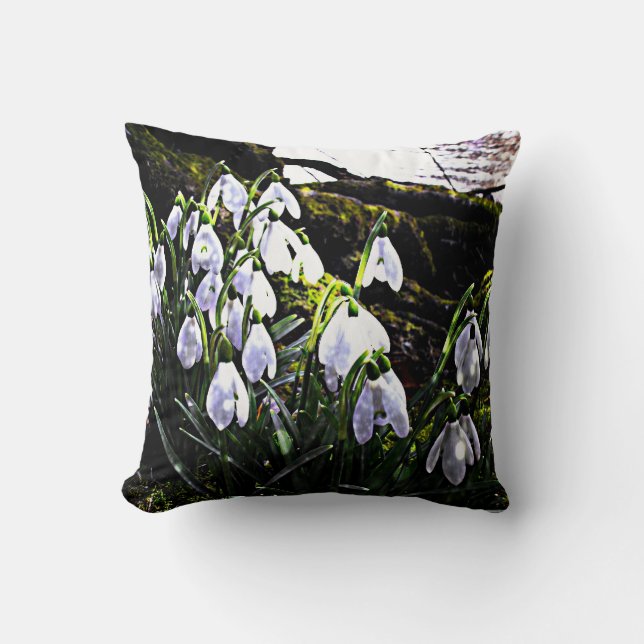 Snowdrops Photography Spring Throw Pillow (Front)