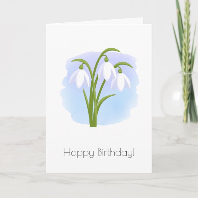 Snowdrops Spring Flowers Happy Birthday Card (Front)