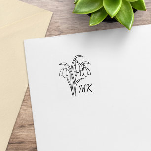 Snowdrops Spring Flowers Monogram Initials 1x1 Rubber Stamp