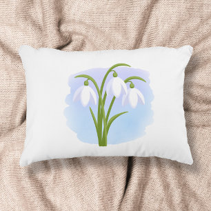 Snowdrops - Spring Flowers on Watercolor Blue Accent Pillow