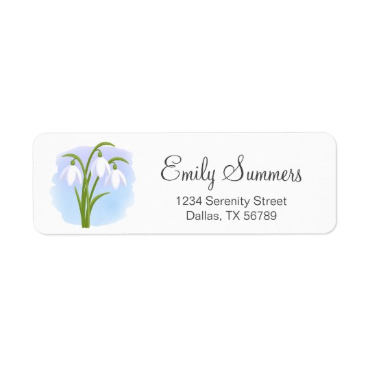 Snowdrops - Spring Flowers on Watercolor Blue Return Address Label
