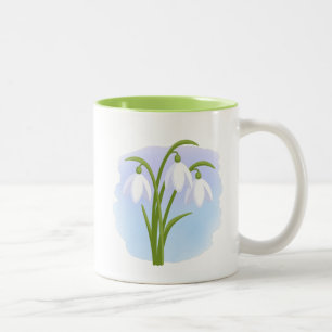 Snowdrops - Spring Flowers on Watercolor Blue Two-Tone Coffee Mug