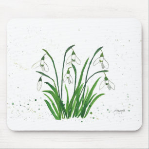 Snowdrops white flowers watercolor Spring Rustic Mouse Pad