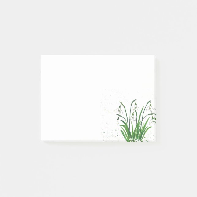 Snowdrops white flowers watercolour post-it notes (Front)