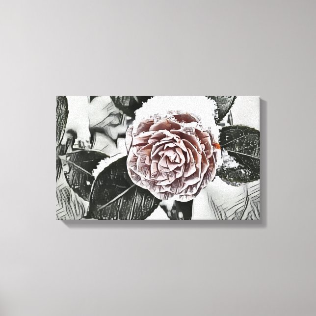 Snowed Frozen Rose Drawing  Canvas Print (Front)