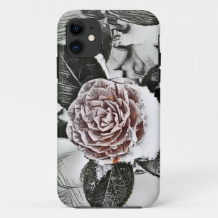 Snowed Frozen Rose Drawing iPhone 11 Case